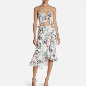 WAYF Mahari Women's Floral Print Cut Out Ruffle Midi Dress